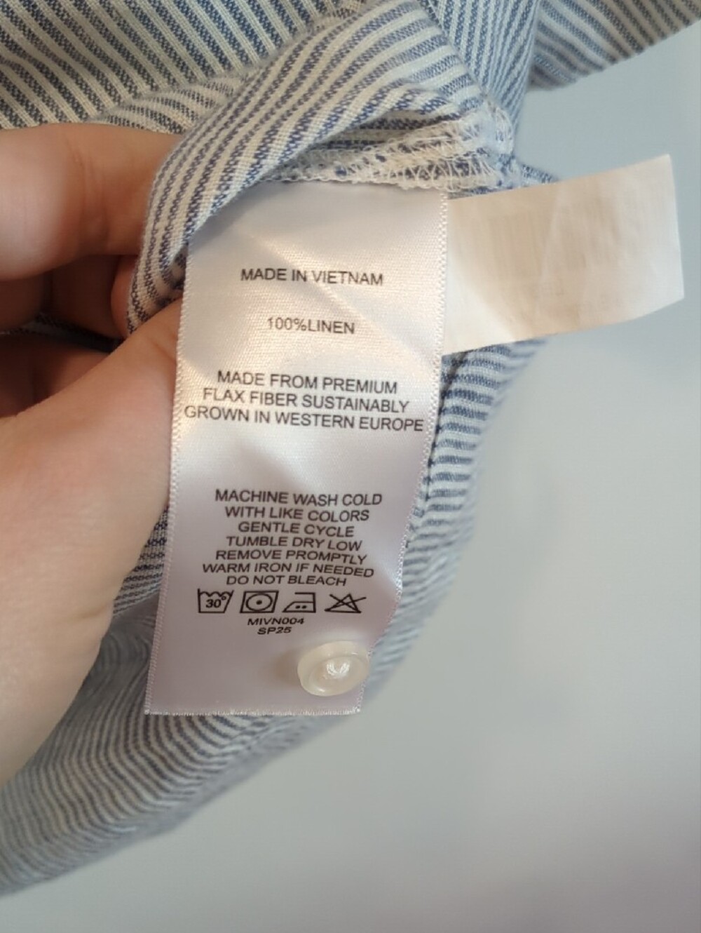 Coastal Quince Blue White Pin stripe Linen Short Sleeve Button Up Boxy Crop Lg - Picture 4 of 5